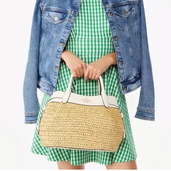 ♠️kate spade Dumpling Straw Large Satchel Bag, Parchment NWT - Picture 2 of 14